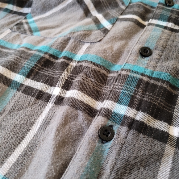 Yago Plaid Flannel Shirt Jacket Mens 3XL Casual Button Up Gray White Aqua Blue - Picture 5 of 6